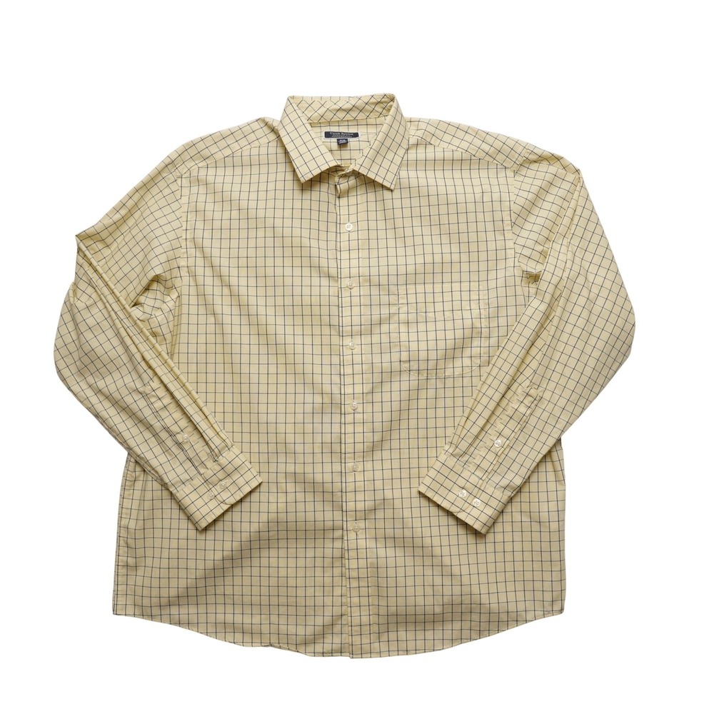 Club Room Mens 17.5 34-35 Yellow Tattersall Check Dress Shirt Cotton